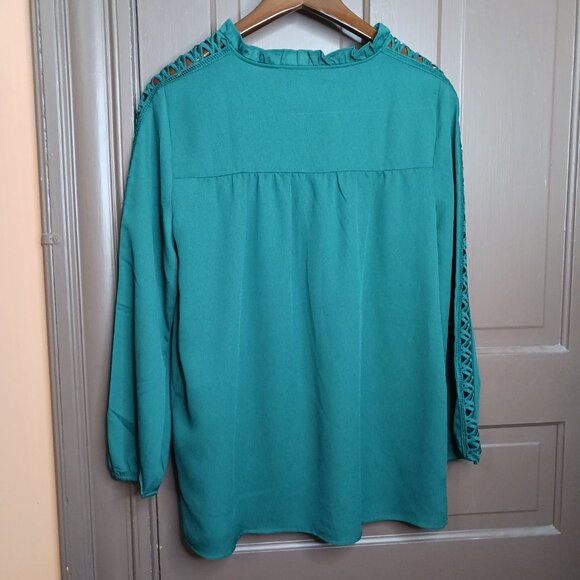 The Pioneer Woman's Ruffle Collar Lace Trim Blouse Green Size M (8-10) - Picture 2 of 10